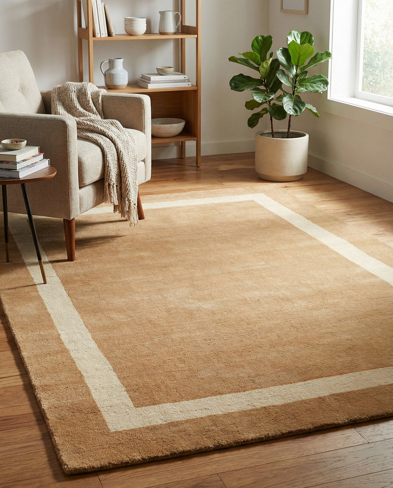 Savannah Borders Wool Collection Area Rug - Chatham Rectangle Latte Brown  lifestyle 64