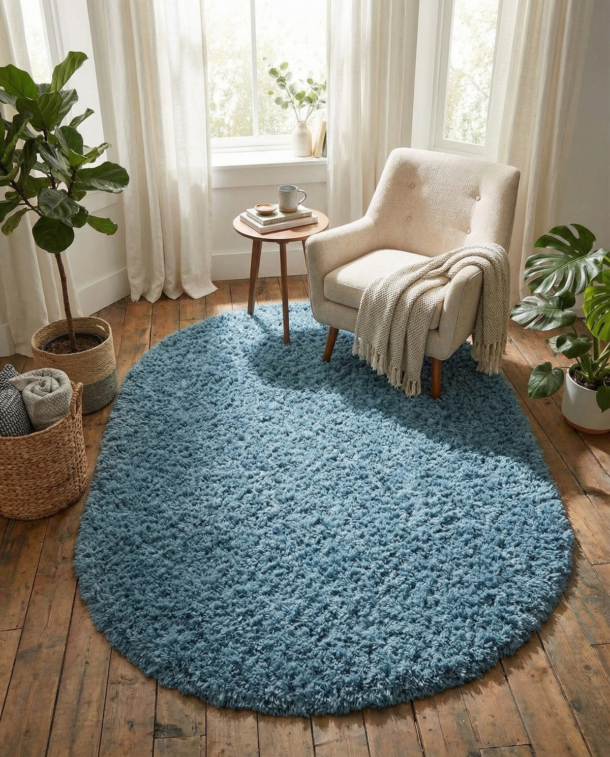 Eternal Plush Oasis Collection Area Rug -  Tranquility (Aegean Blue) Oval Aegean Blue  lifestyle 83