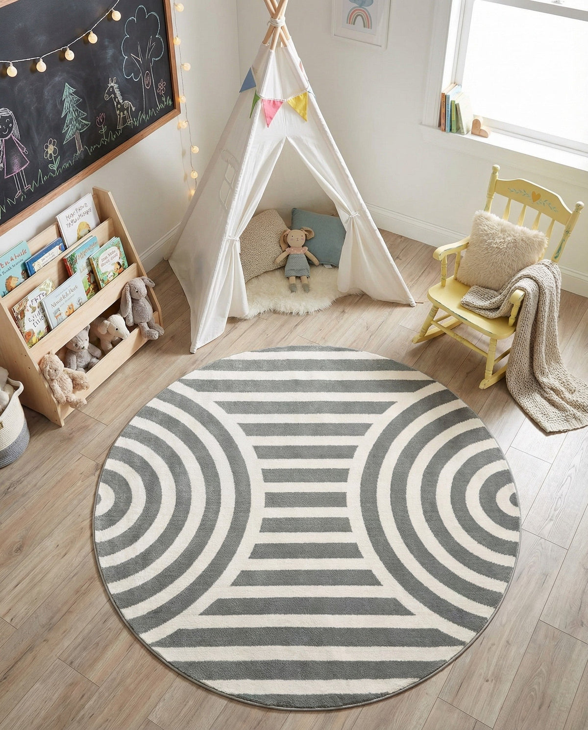 Wonder Tykes Collection Area Rug -  Joydale Round Gray and Silver  lifestyle 147