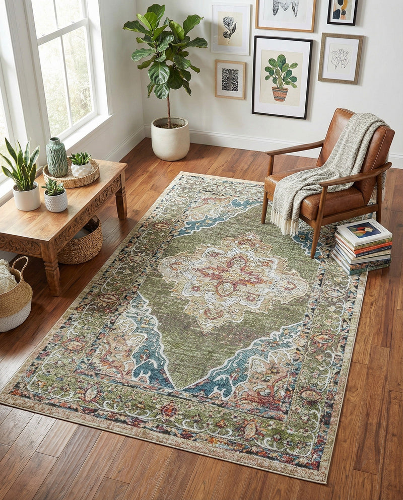 Savannah Soiree Collection Area Rug - Serengeti (Green) Rectangle Green  lifestyle 12