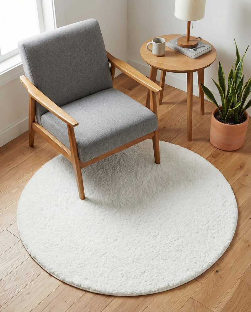 Solid Shag Seaside Collection Area Rug - Azure Cove (Snow White) Round Snow White  lifestyle 77