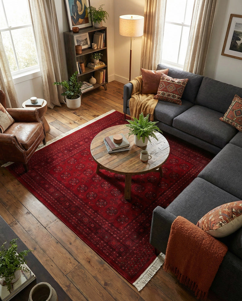 Samarkand Elegance Collection Area Rug -  Konye-Urgench Square Red  lifestyle 70