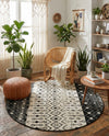 Mediterranean Lattice Collection Area Rug -  Casablanca (Black and White) Round Black and White  lifestyle 50