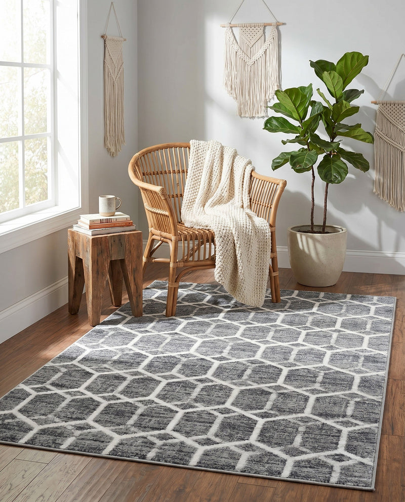 Garden Maze Retreat Collection Area Rug - Hedgegrove Rectangle Grey  lifestyle 16