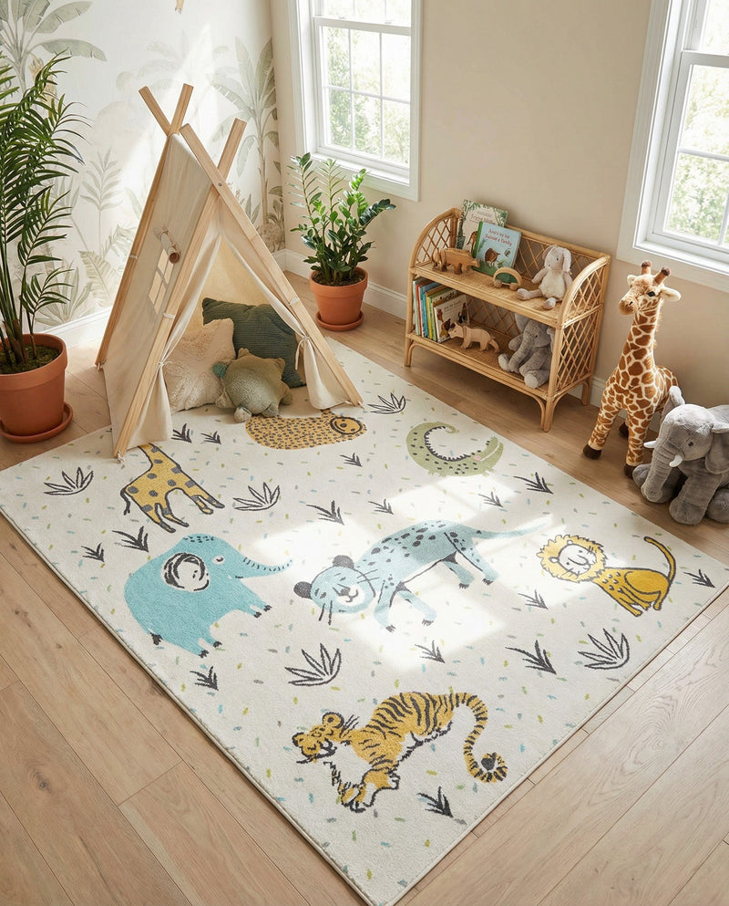 Wonder Tykes Collection Area Rug -  Spatter Rectangle Ivory  lifestyle 13