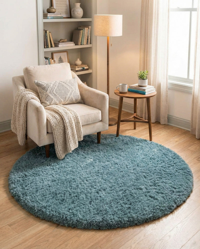 Eternal Plush Oasis Collection Area Rug -  Tranquility (Slate Blue) Round Slate Blue  lifestyle 60