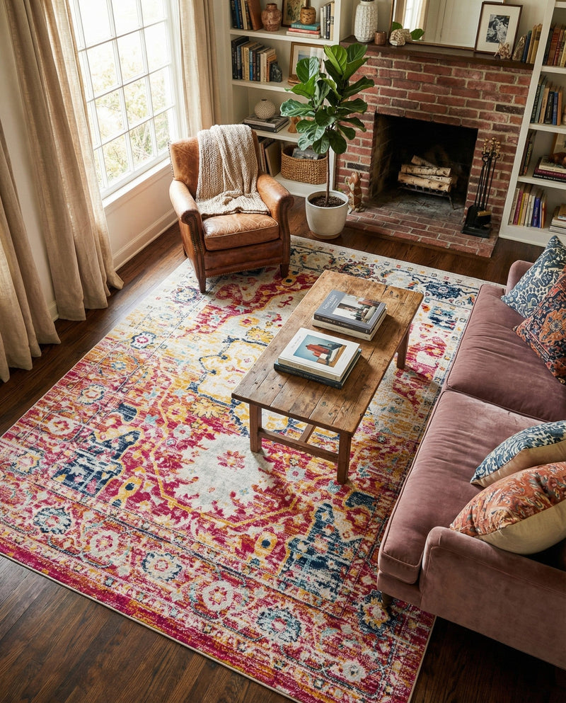 Parisian Elegance Collection Area Rug - Versailles (Pink Gray) Rectangle Pink Gray  lifestyle 14