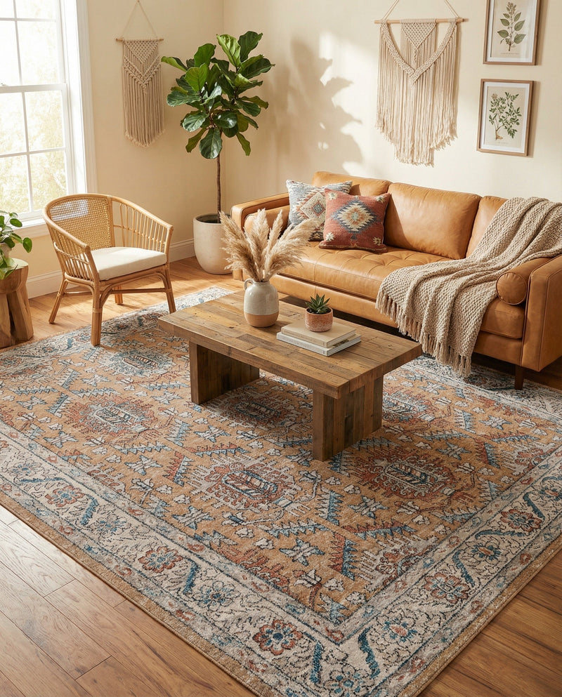 Mykonos Manor Collection Area Rug -  Paros Rectangle Mustard Yellow  lifestyle 15