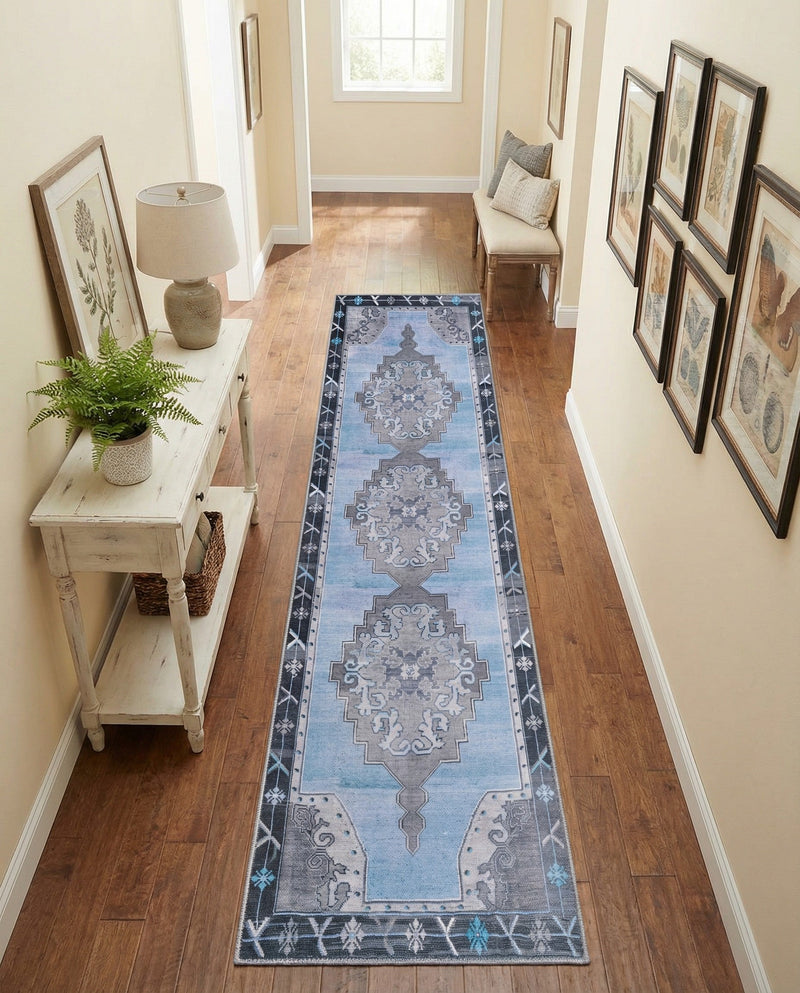 Heritage Elegance Collection Area Rug -  Winterthur (Blue Gray) Runner Blue Gray  lifestyle 60