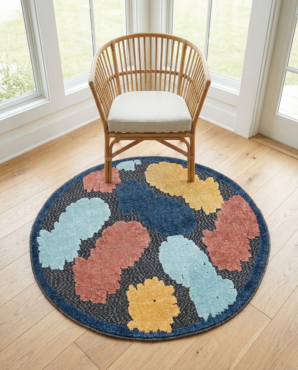 Caribbean Terrace Collection Area Rug -  Nevis Round Black  lifestyle 93