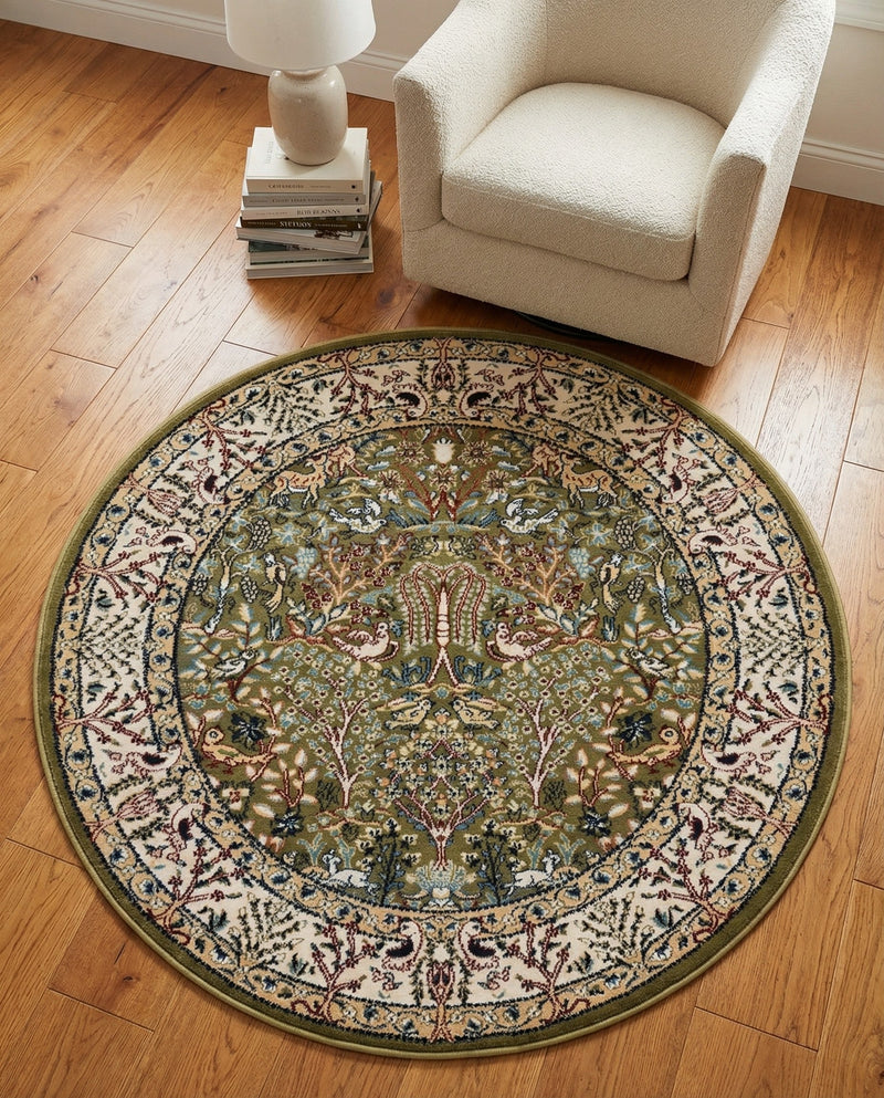 Persian Elegance Collection Area Rug -  Kerman (Green) Round Green  lifestyle 95