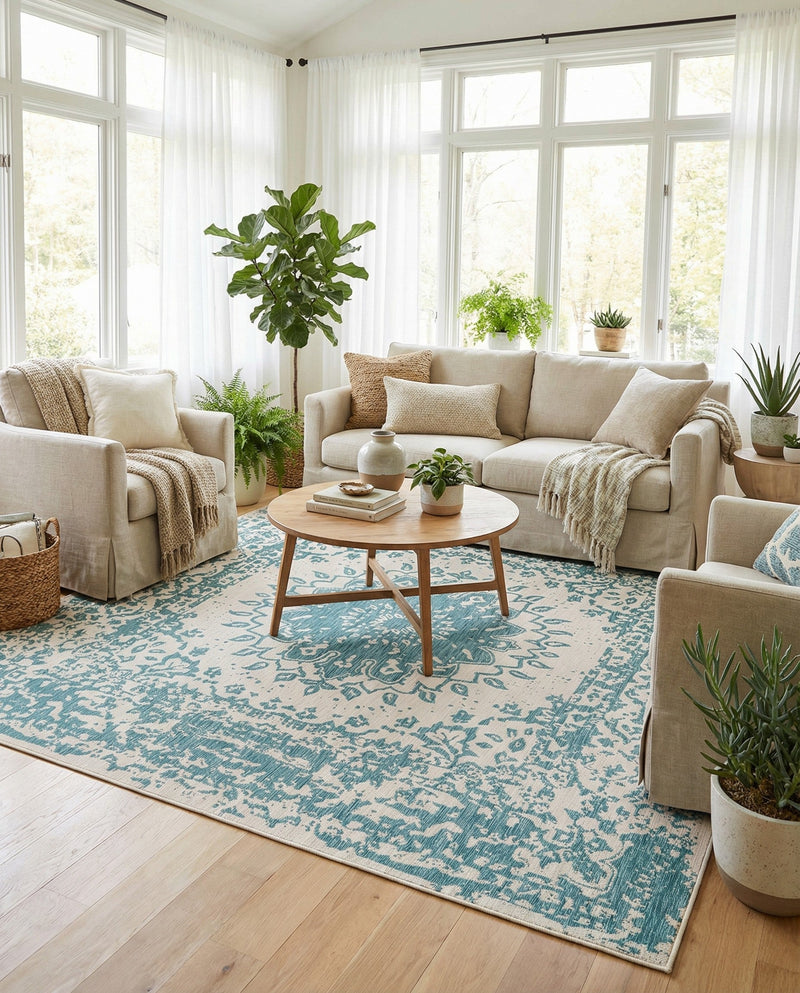 Patio Heritage Collection Area Rug -  Lafayette (Aqua) Square Aqua  lifestyle 71