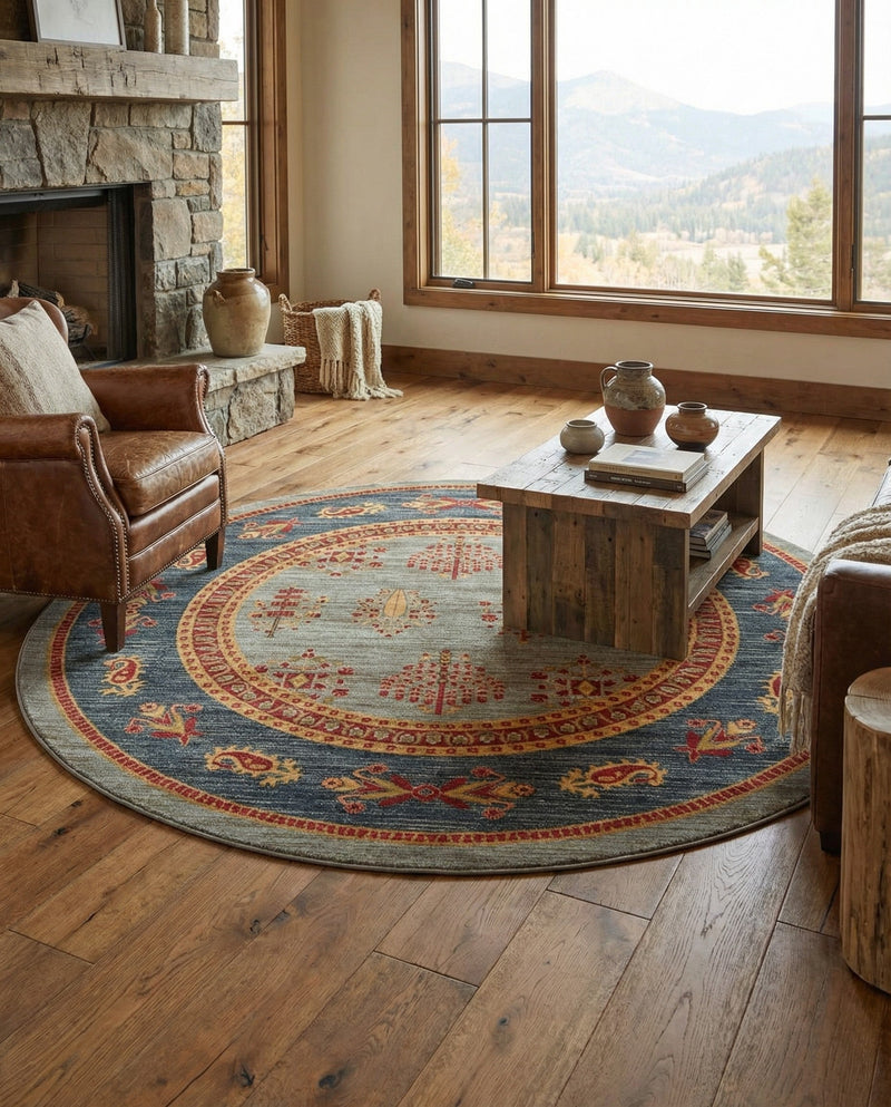 Zagros Oasis Collection Area Rug -  Dalahu Round Light Blue  lifestyle 42
