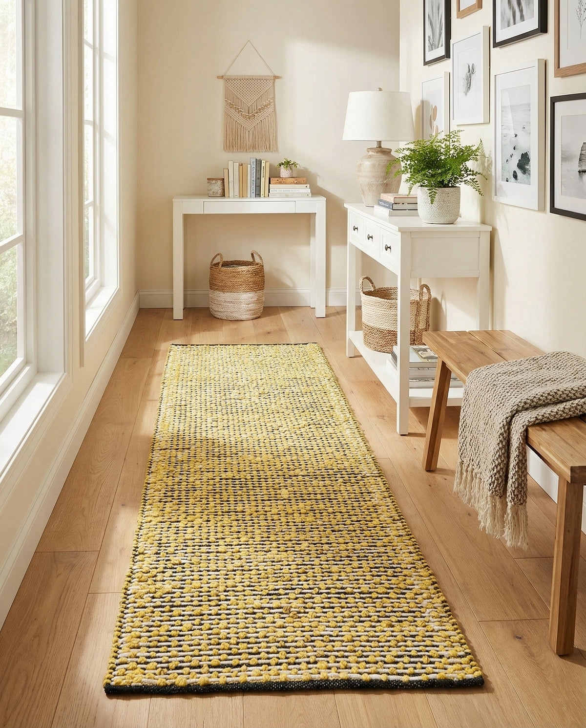 Coastal Haven Striped Jute Collection Area Rug - Marina Runner Yellow and Navy  lifestyle 103