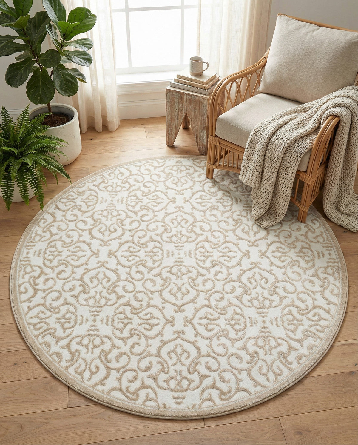 Andes Summit Collection Area Rug -  Pichincha Round Snow White  lifestyle 85