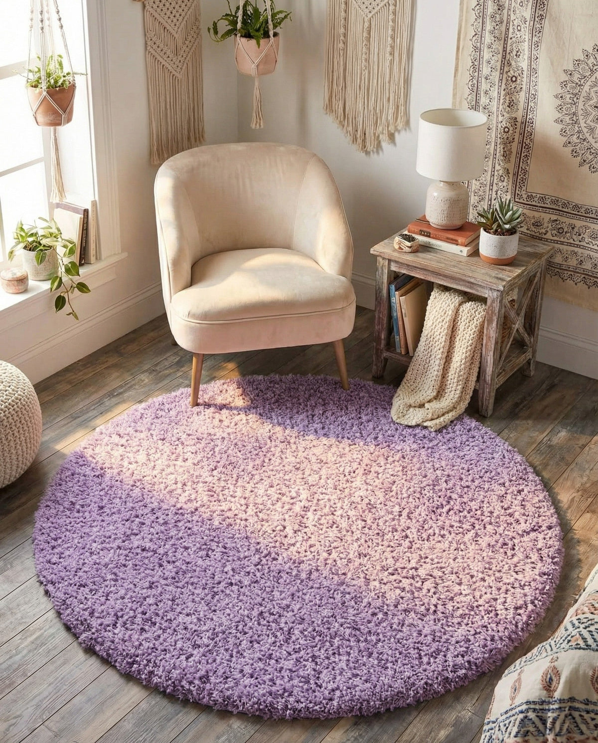 Plush Oasis Collection Area Rug - Serenity (Lilac) Round Lilac  lifestyle 91