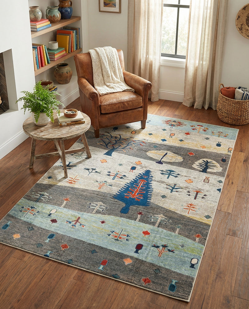 Colorburst Oasis Collection Area Rug -  Mosaic Rectangle Ivory Gray Blue  lifestyle 23