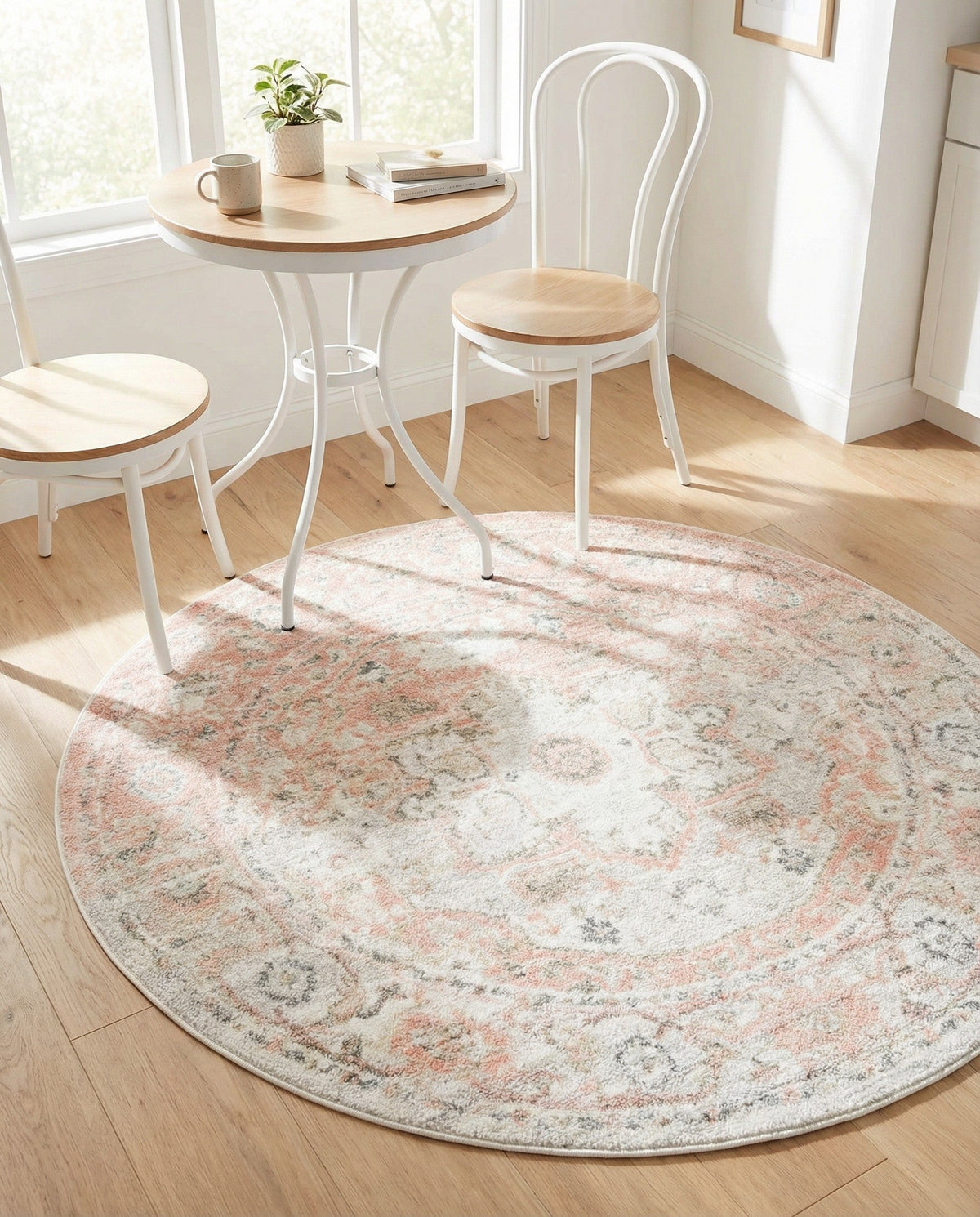 Parisian Elegance Collection Area Rug - Versailles (Rose Pink) Round Rose Pink  lifestyle 102