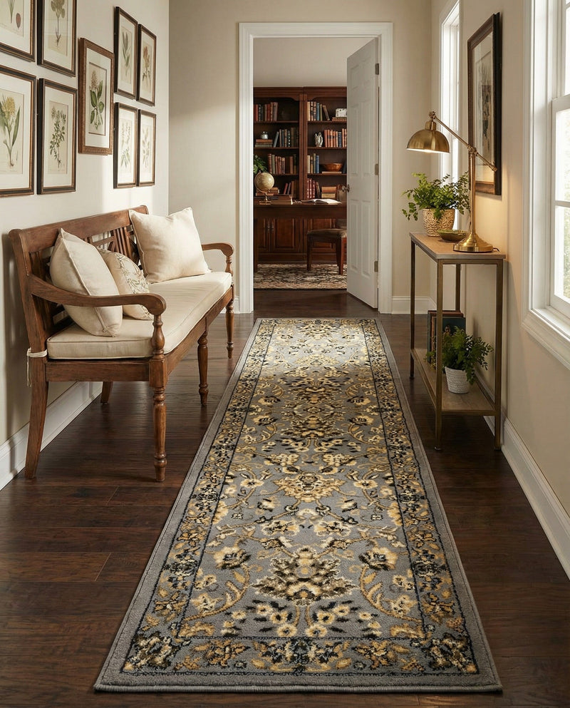 Isfahan Elegance Collection Area Rug - Naghsh-e Jahan (Gray) Runner Gray  lifestyle 53