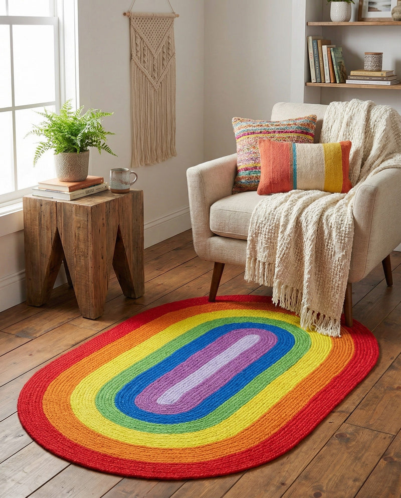 Sunset Isle Wool Braids Collection Area Rug - Paradise Oval Multi  lifestyle 70