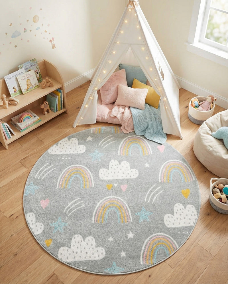 Wonder Tykes Collection Area Rug -  Pixel Round Gray  lifestyle 75