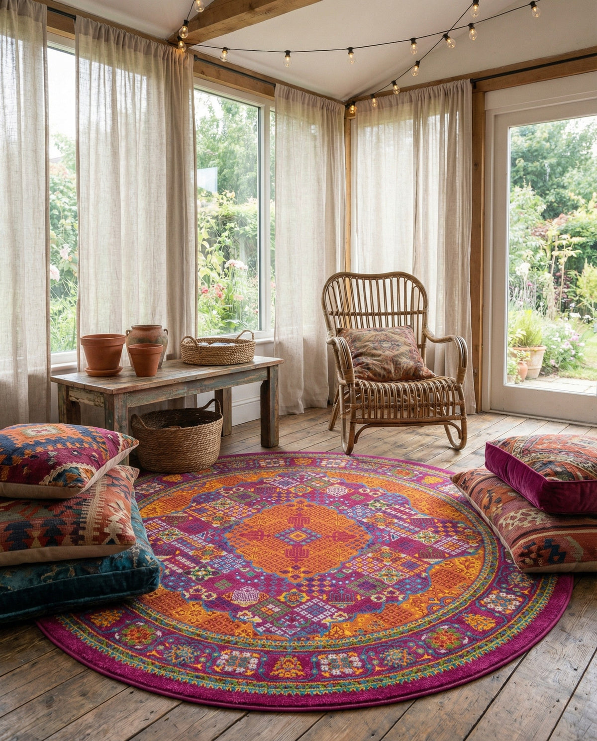 Caribbean Cove Collection Area Rug -  Mustique Round Fuchsia  lifestyle 138