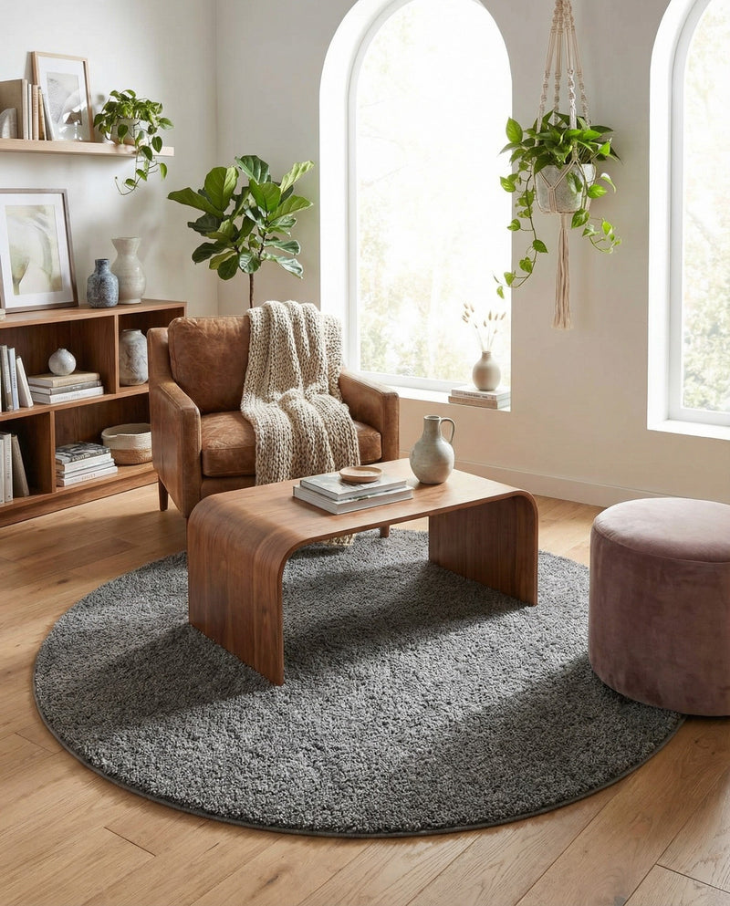 Cozy Comfort Shag Collection Area Rug - Haven (Smoke Gray) Round Smoke Gray  lifestyle 57