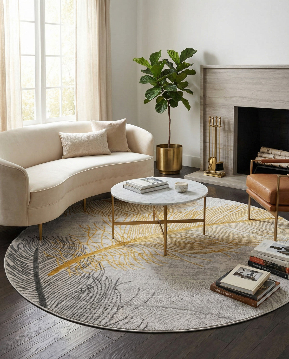 Bloomsbury Elegance Collection Area Rug -  Westminster Round Yellow Gray  lifestyle 86