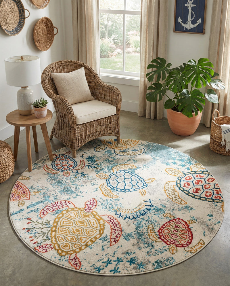 Sorrento Shores Collection Area Rug -  Massa Round Beige  lifestyle 39