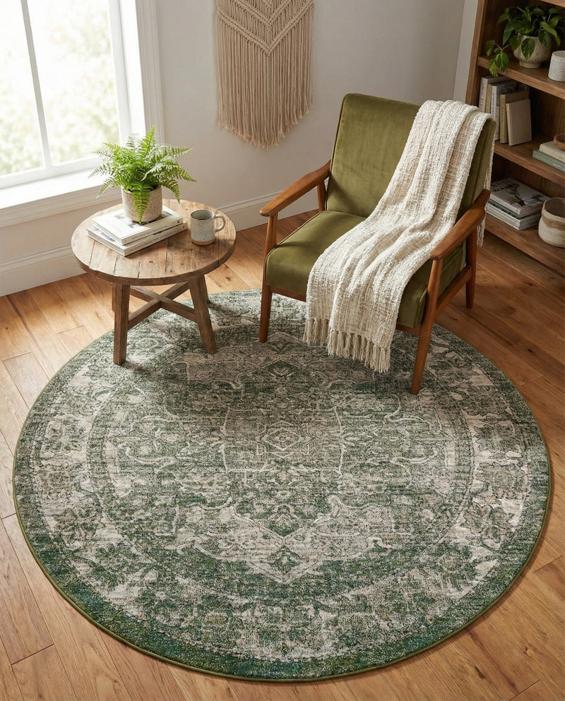 Savannah Soiree Collection Area Rug -  Everglade (Green) Round Green  lifestyle 76
