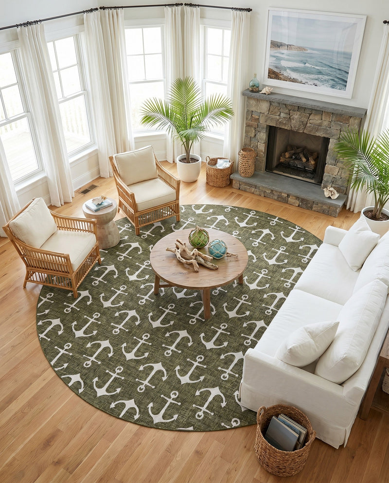 Seaside Haven Rugs Collection Area Rug - Sapphire (Green) Round Green  lifestyle 83