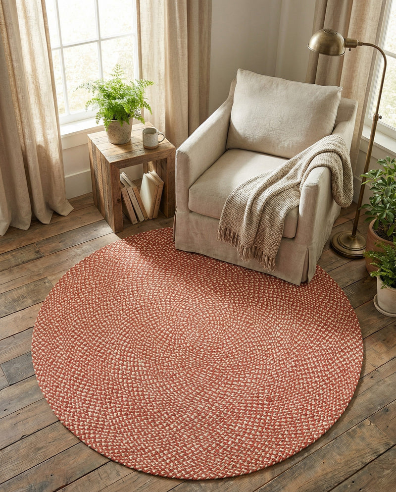 Highland Woven Jute Collection Area Rug - Glenmore (Rust Red) Round Rust Red  lifestyle 60