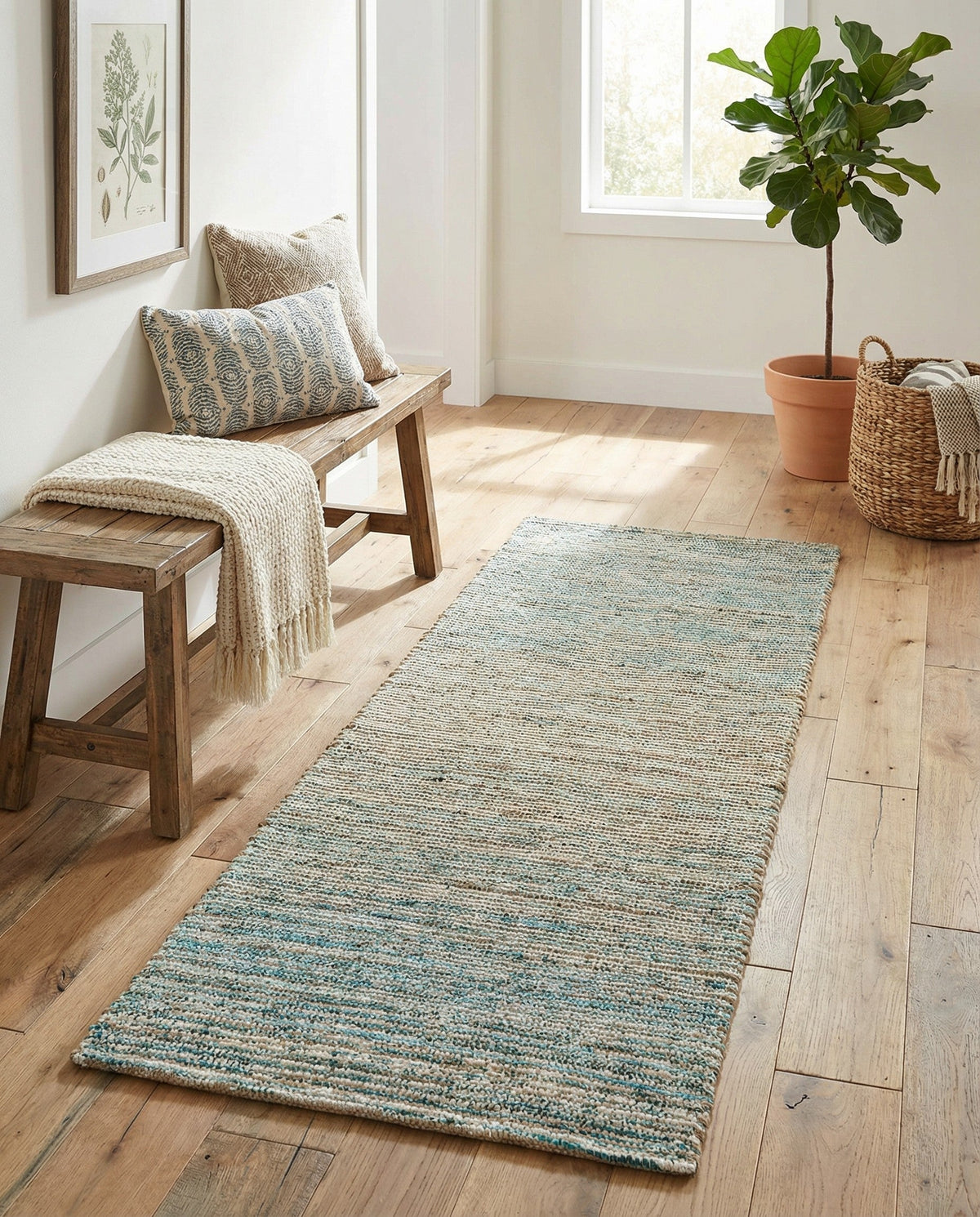 Savannah Threads Collection Area Rug -  Gobi Runner Ivory and Blue  lifestyle 96