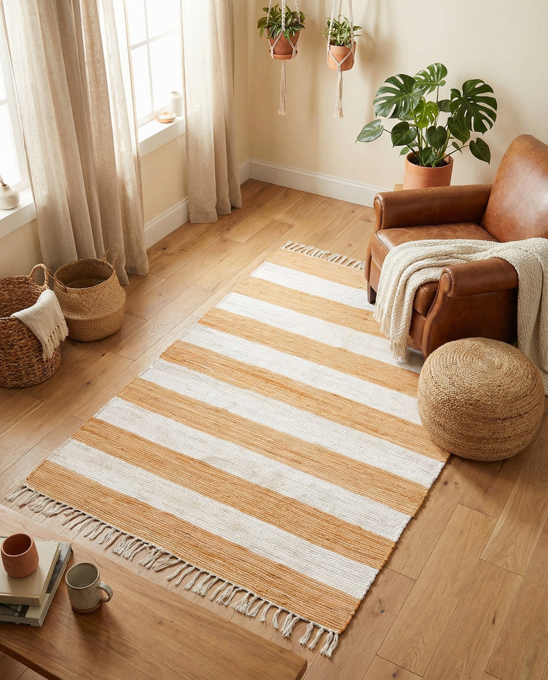 Tassel Trail Collection Area Rug - Pathway (Beige) Rectangle Beige  lifestyle 18