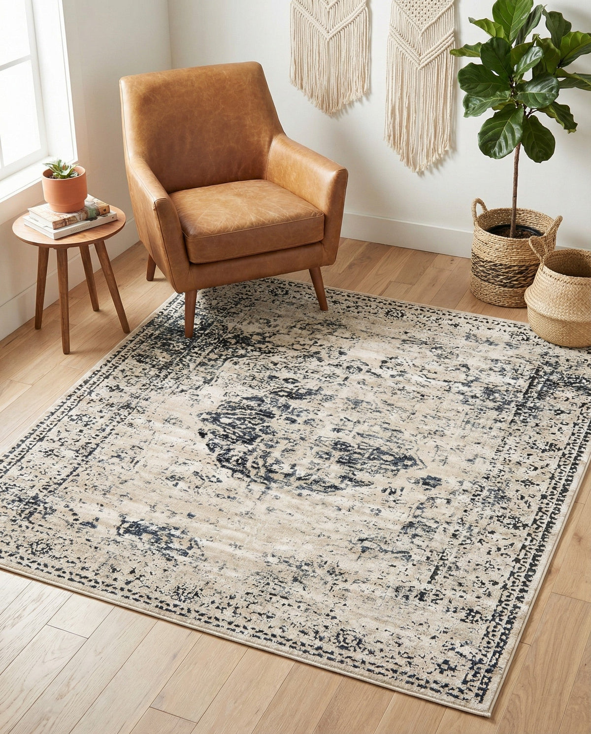 Coastal Manor Collection Area Rug -  Dunes Square Dark Blue  lifestyle 108