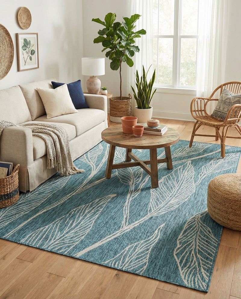 Seaside Blooms Collection Area Rug -  Evergreen (Teal) Rectangle Teal  lifestyle 17