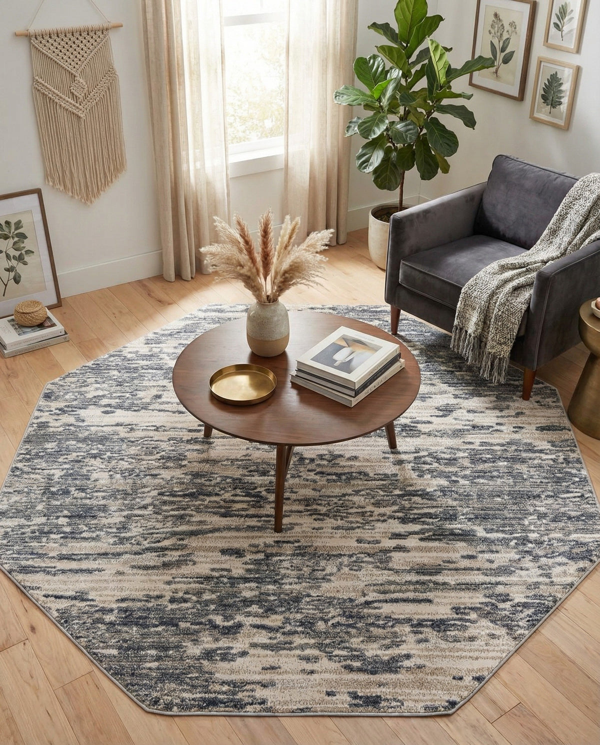 Serenity Sands Collection Area Rug - Dunescape Octagon Gray  lifestyle 129