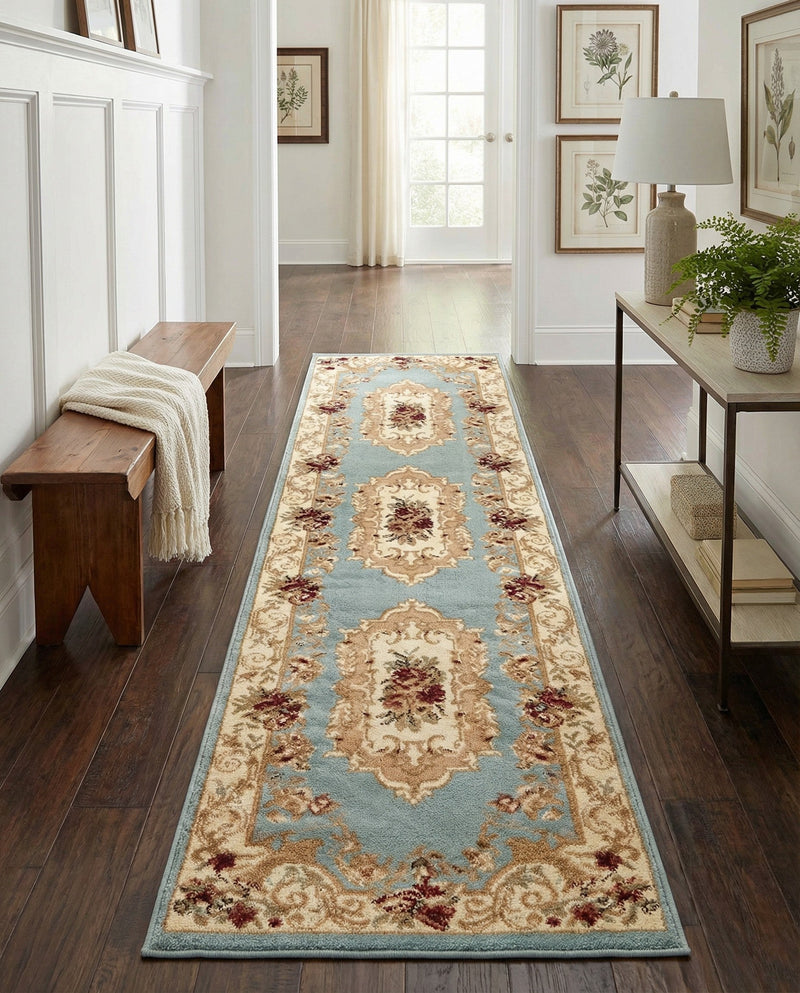 Versailles Elegance Collection Area Rug -  Louveciennes (Light Blue) Runner Light Blue  lifestyle 91