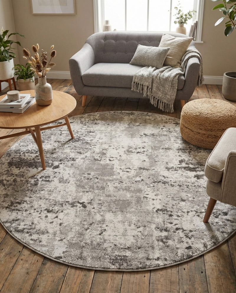 Luminara Sands Collection Area Rug - Elysium (Stone Gray) Round Stone Gray  lifestyle 45