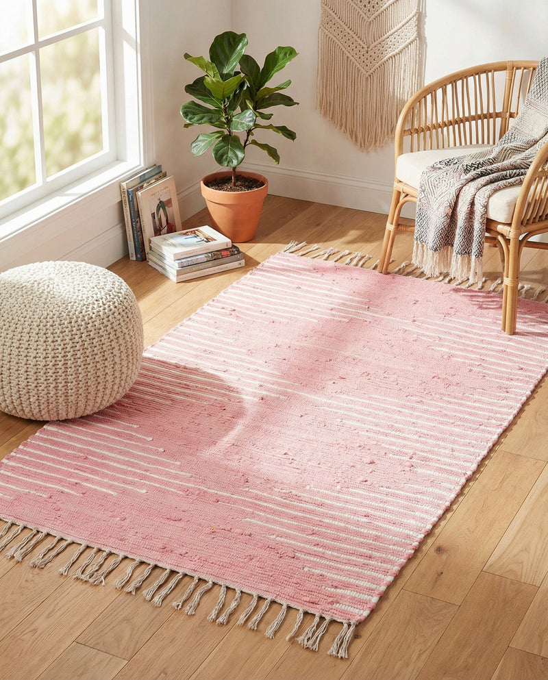 Thar Cotton Collection Area Rug - Jaisalmer (Rose) Rectangle Rose  lifestyle 6