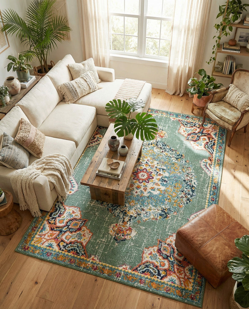Brighton Terrace Collection Area Rug - Hove (Green) Rectangle Green  lifestyle 32