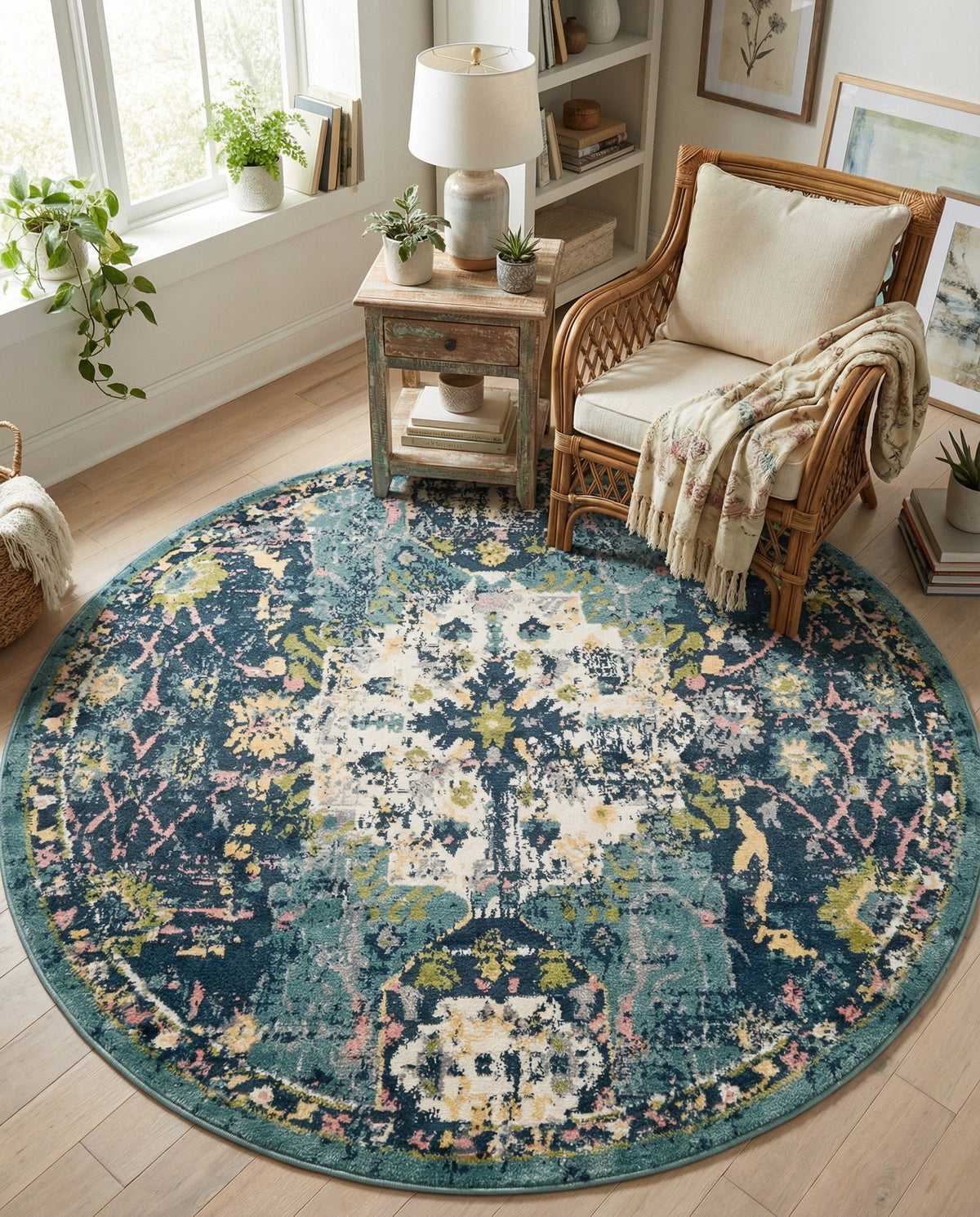 Savannah Elegance Collection Area Rug -  Azalea Round Navy Blue  lifestyle 120