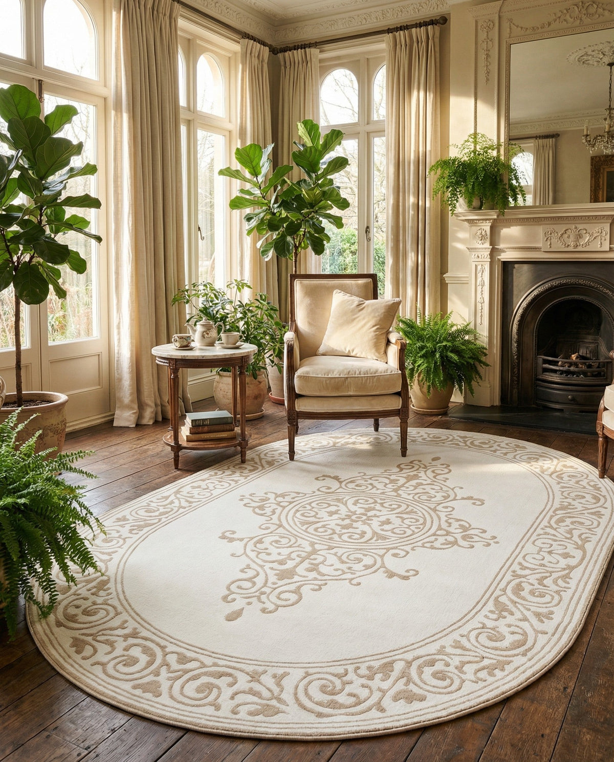 Sanctuary Retreat Collection Area Rug - Haven Oval Snow White  lifestyle 128