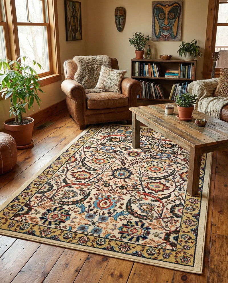 Tabriz Tapestry Collection Area Rug - Sahand (Cream) Rectangle Cream  lifestyle 20