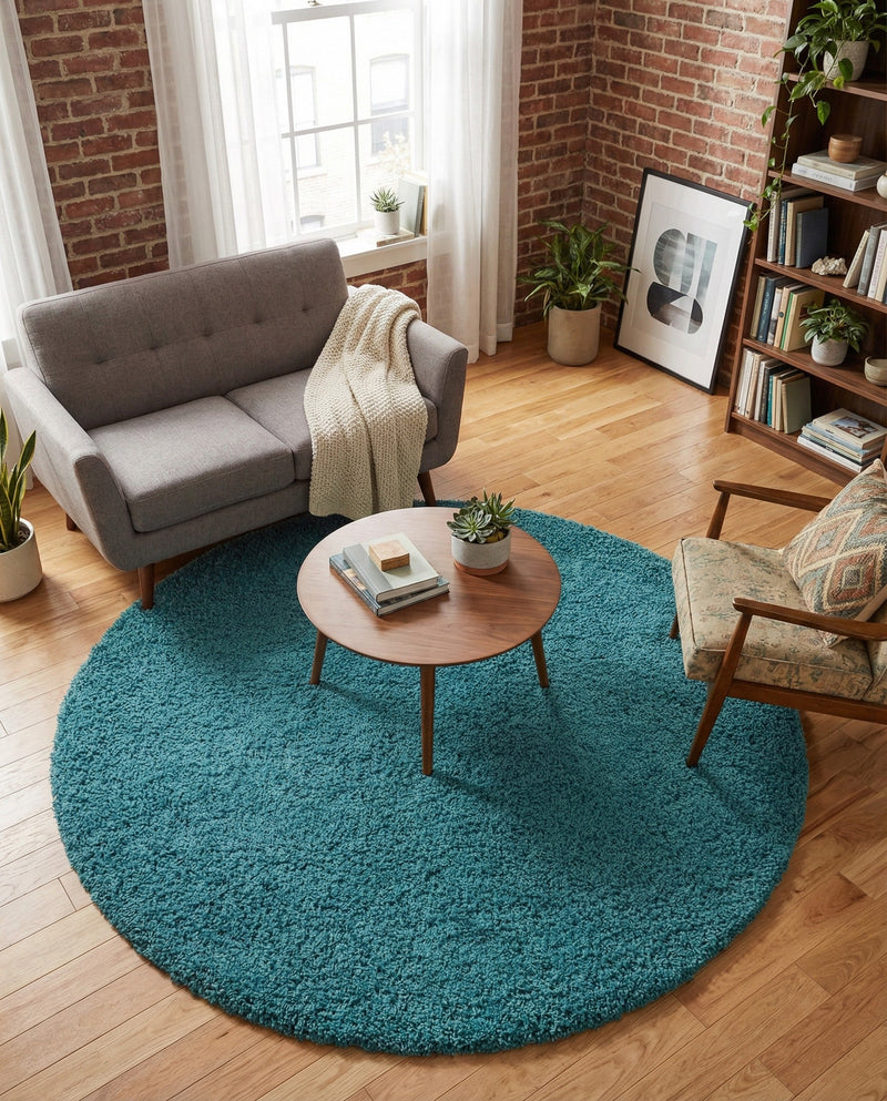 Plush Oasis Collection Area Rug - Serenity (Deep Aqua Blue) Round Deep Aqua Blue  lifestyle 82