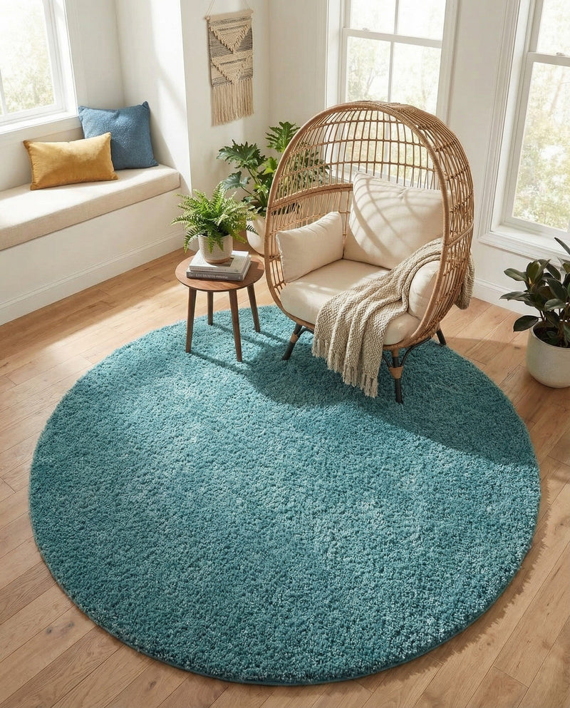Cozy Comfort Shag Collection Area Rug - Haven (Turquoise) Round Turquoise  lifestyle 67