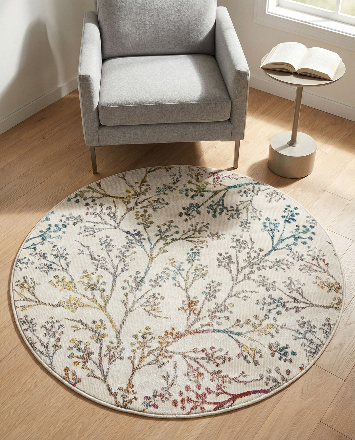 Meadow Breeze Collection Area Rug -  Sunbeam Round Ivory  lifestyle 187