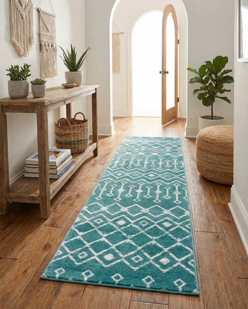 Marrakech Lattice Collection Area Rug - Medina (Turquoise) Runner Turquoise  lifestyle 37