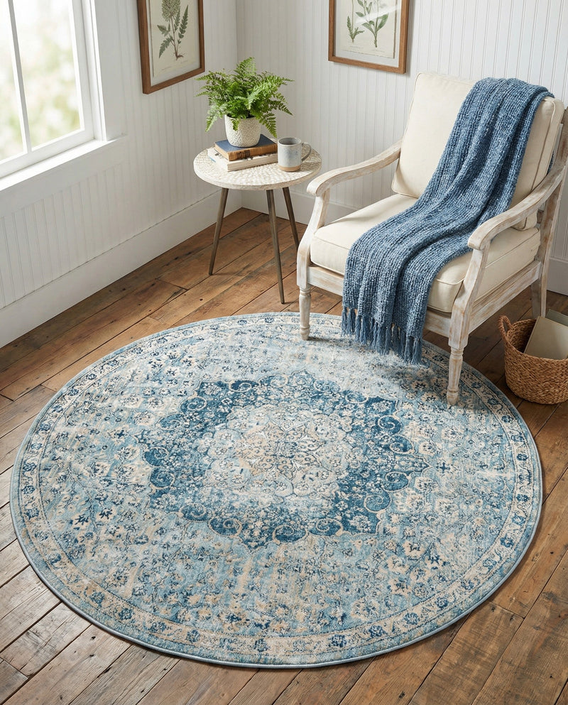 Coastal Haven Collection Area Rug - Seabreeze (Navy Blue) Round Navy Blue  lifestyle 52