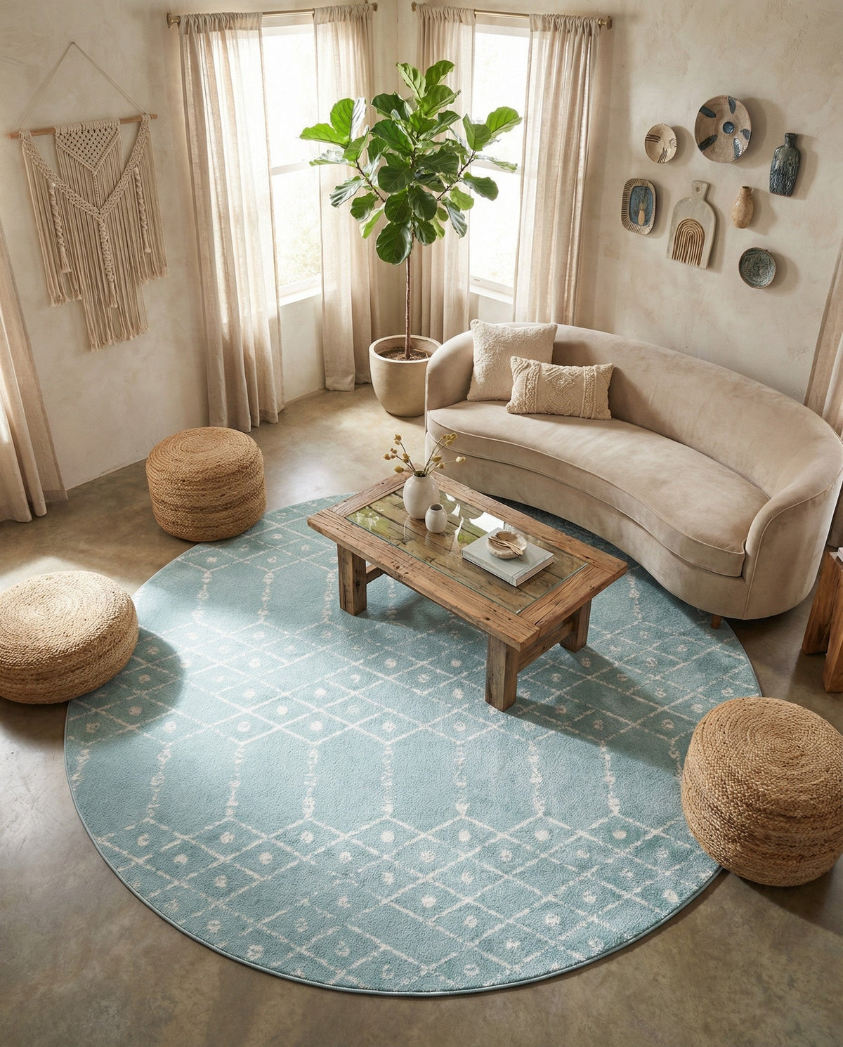 Marrakesh Lattice Collection Area Rug - Casablanca (Aqua) Round Aqua  lifestyle 99